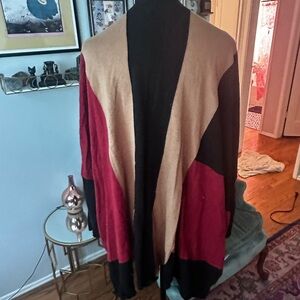 Chico's Color Block Cardigan - Black, Red, Tan